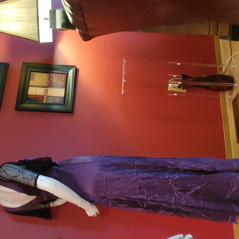 Silk Maxi BIBA Butterfly Beaded Purple Flutter Dress Mid Arm Flutter Sleeves - Picture 2 of 10